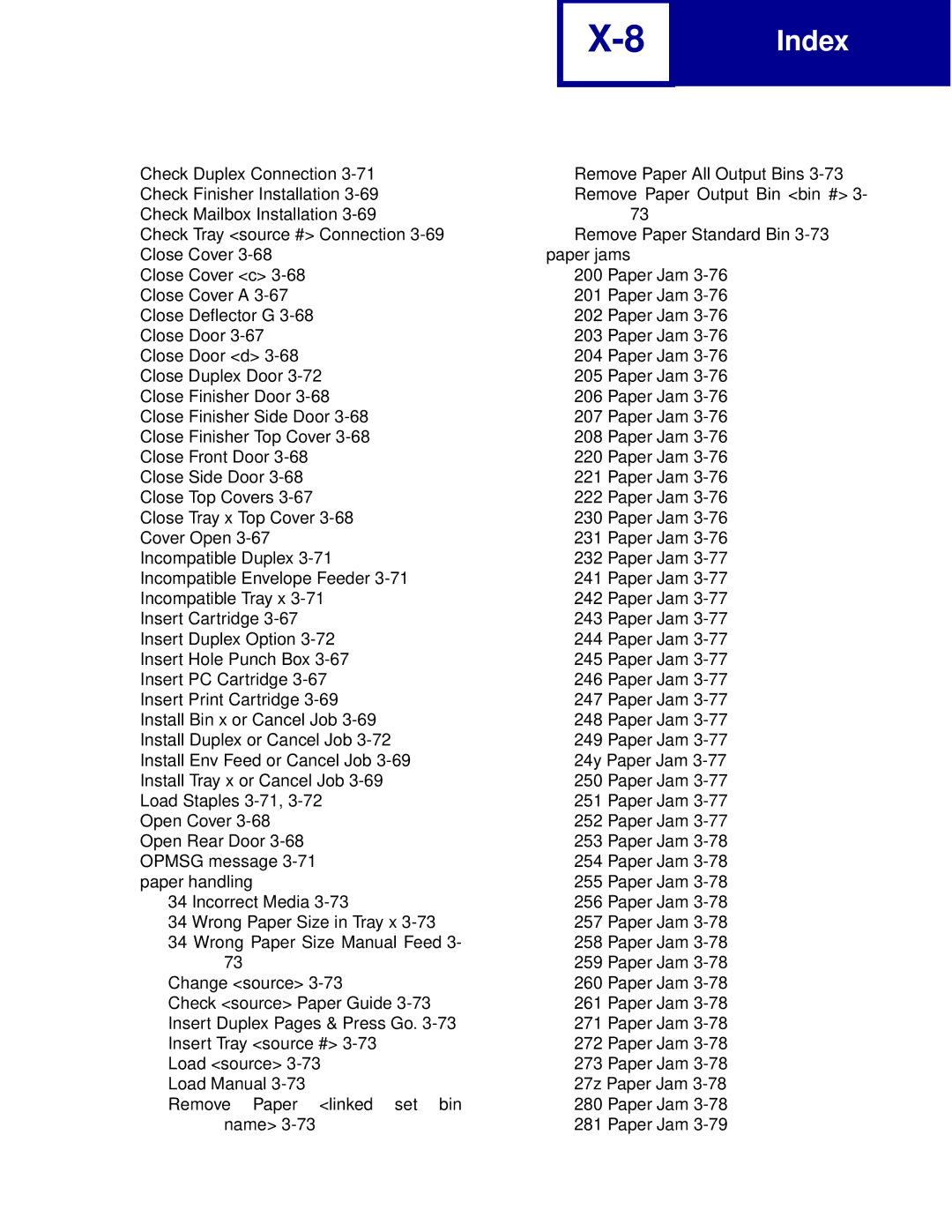 Lexmark Printer manual Index 