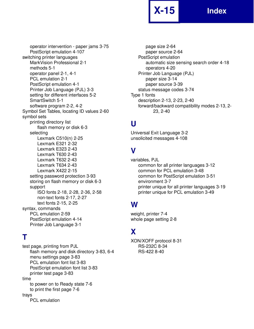 Lexmark Printer manual Index 