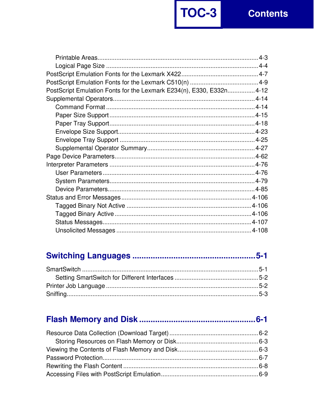 Lexmark Printer manual TOC-3 