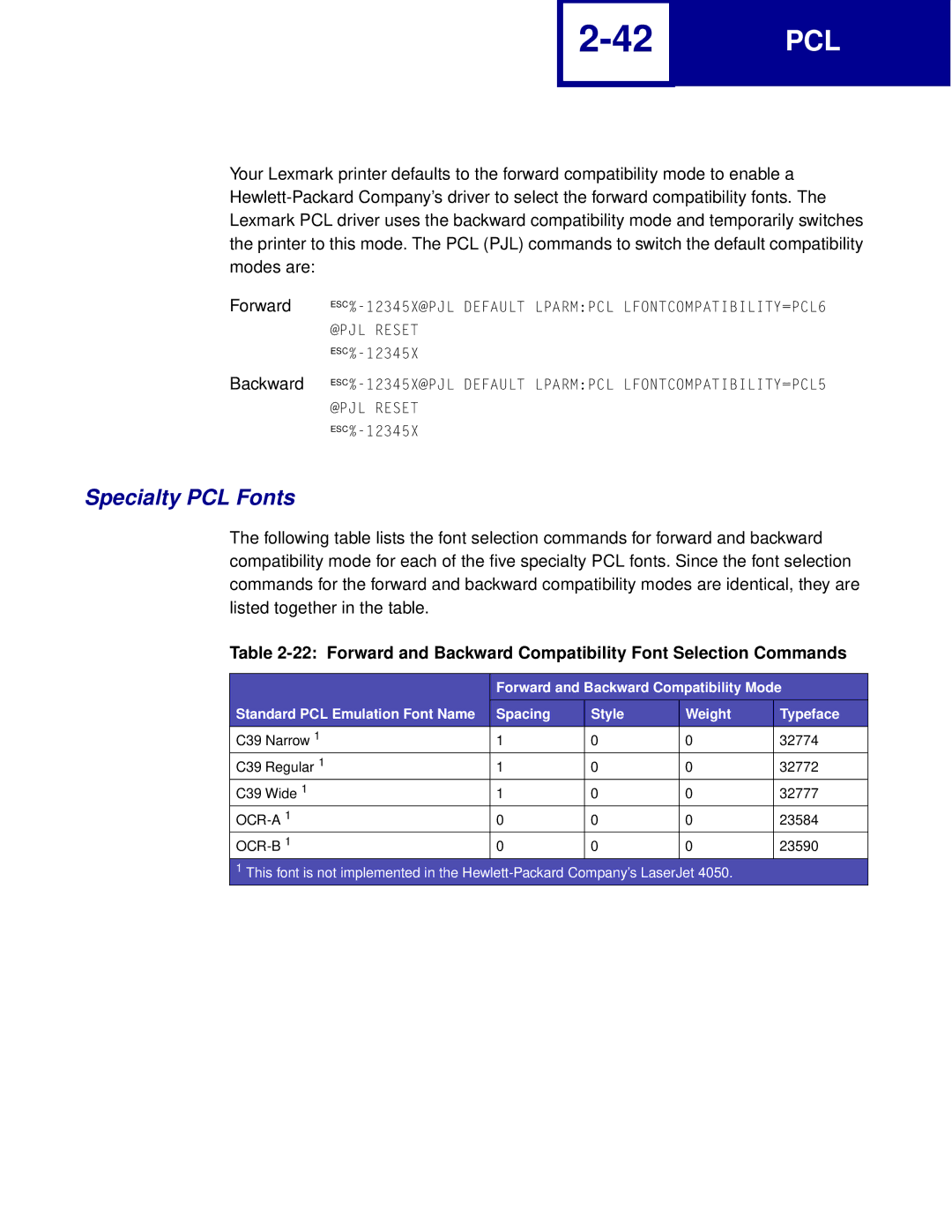 Lexmark Printer manual Specialty PCL Fonts 