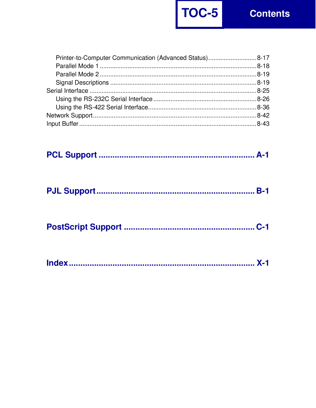 Lexmark Printer manual TOC-5, PostScript Support 