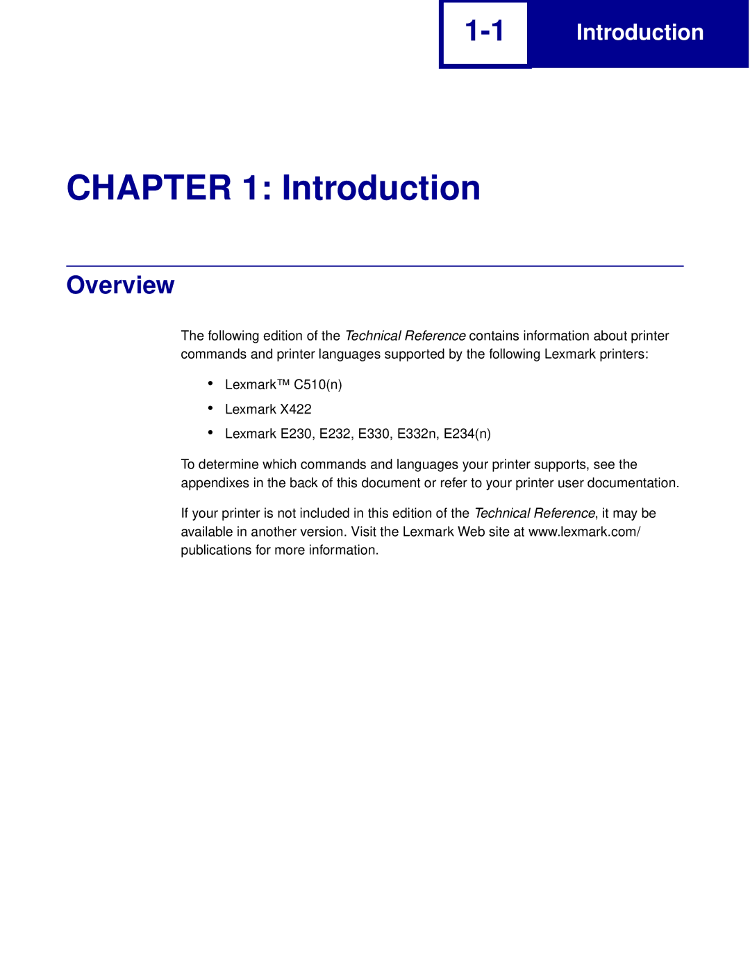 Lexmark Printer manual Introduction, Overview 