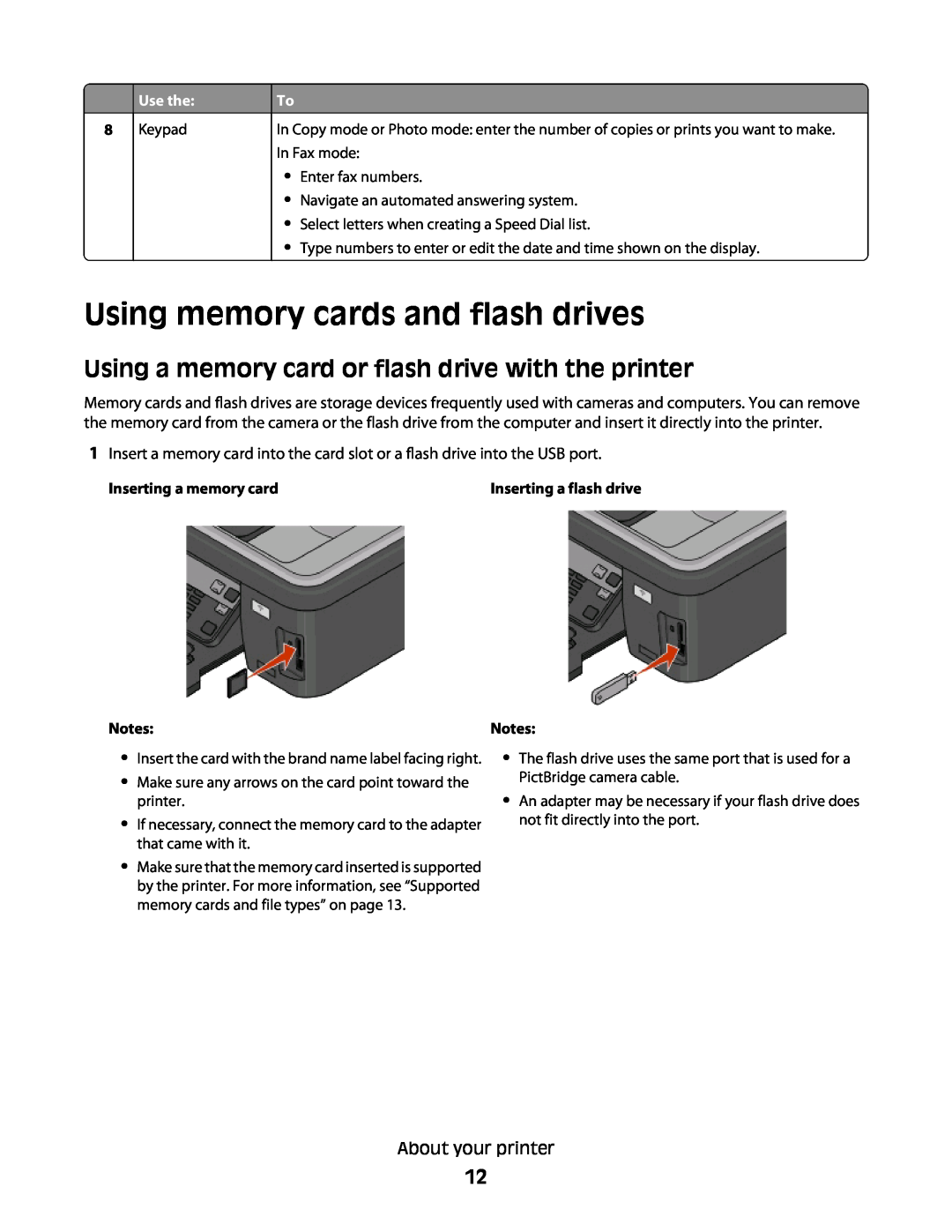 Lexmark Pro208, Pro205, Pro207 manual Using memory cards and flash drives, About your printer, Use the 
