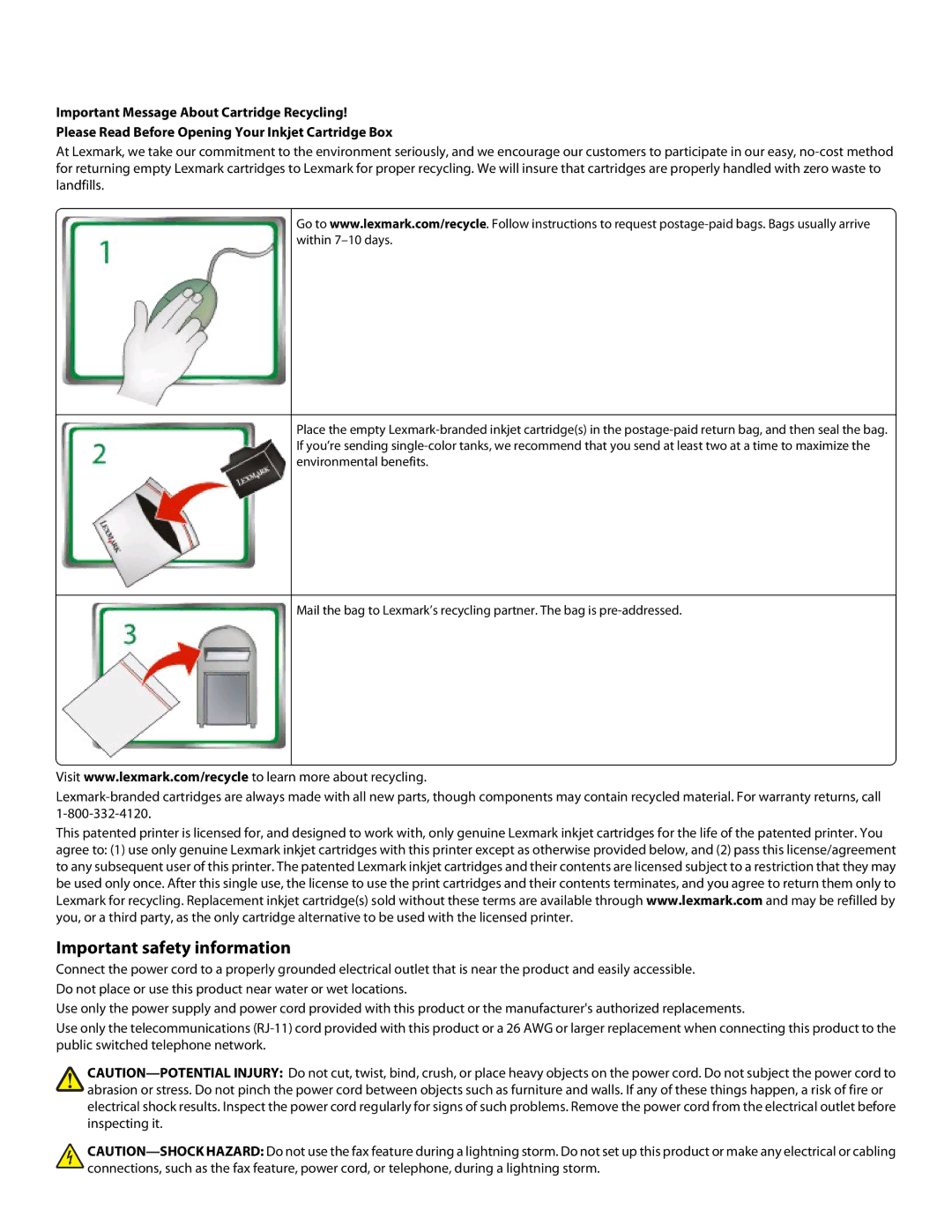 Lexmark Pro207, Pro208, Pro205 manual Important safety information 