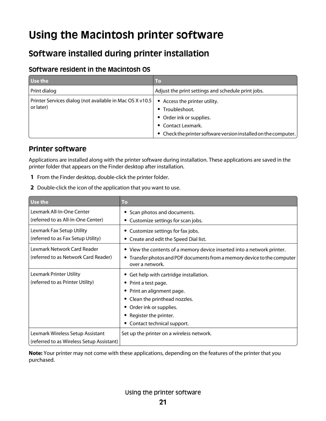 Lexmark Pro208, Pro205, Pro207 manual Using the Macintosh printer software, Software resident in the Macintosh OS 