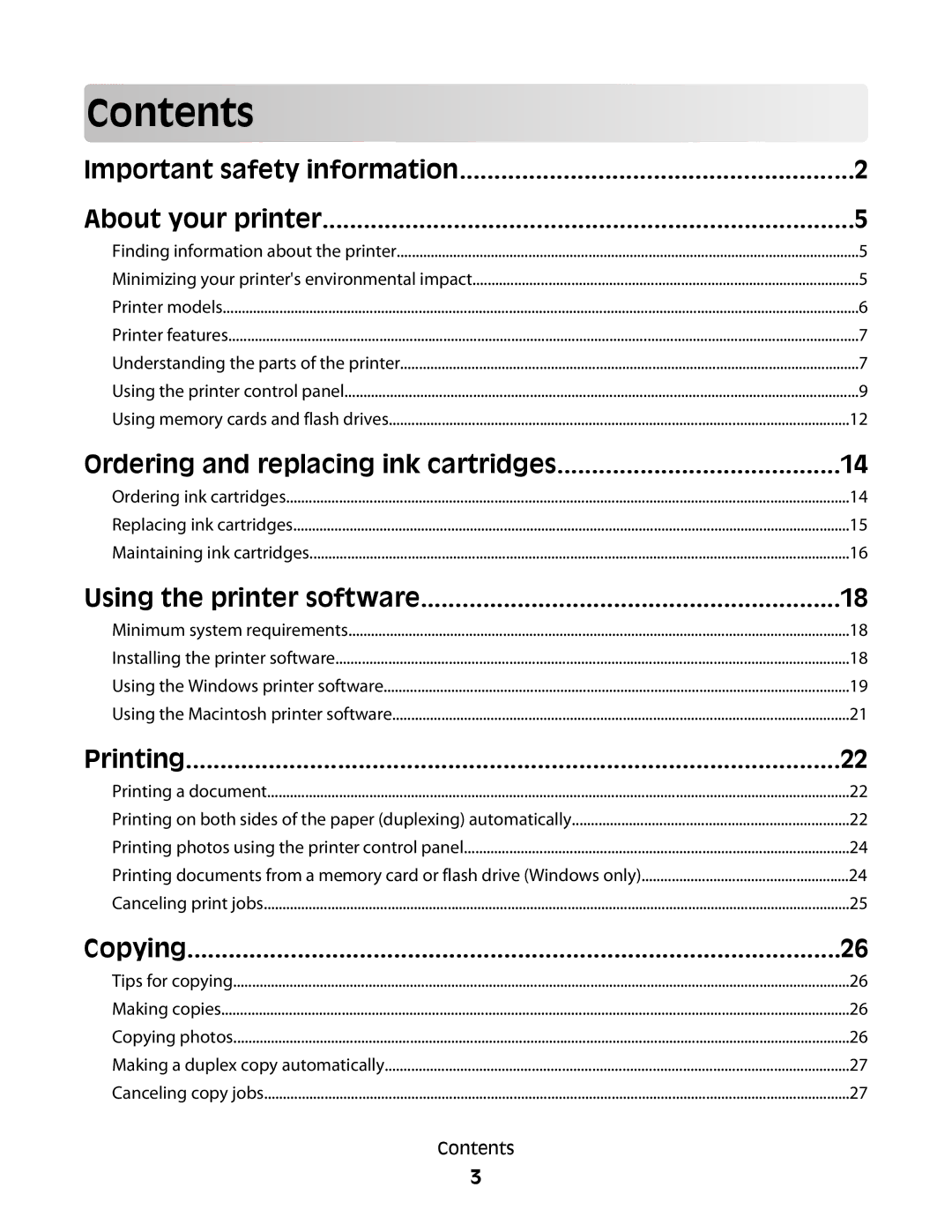 Lexmark Pro208, Pro205, Pro207 manual Contents 