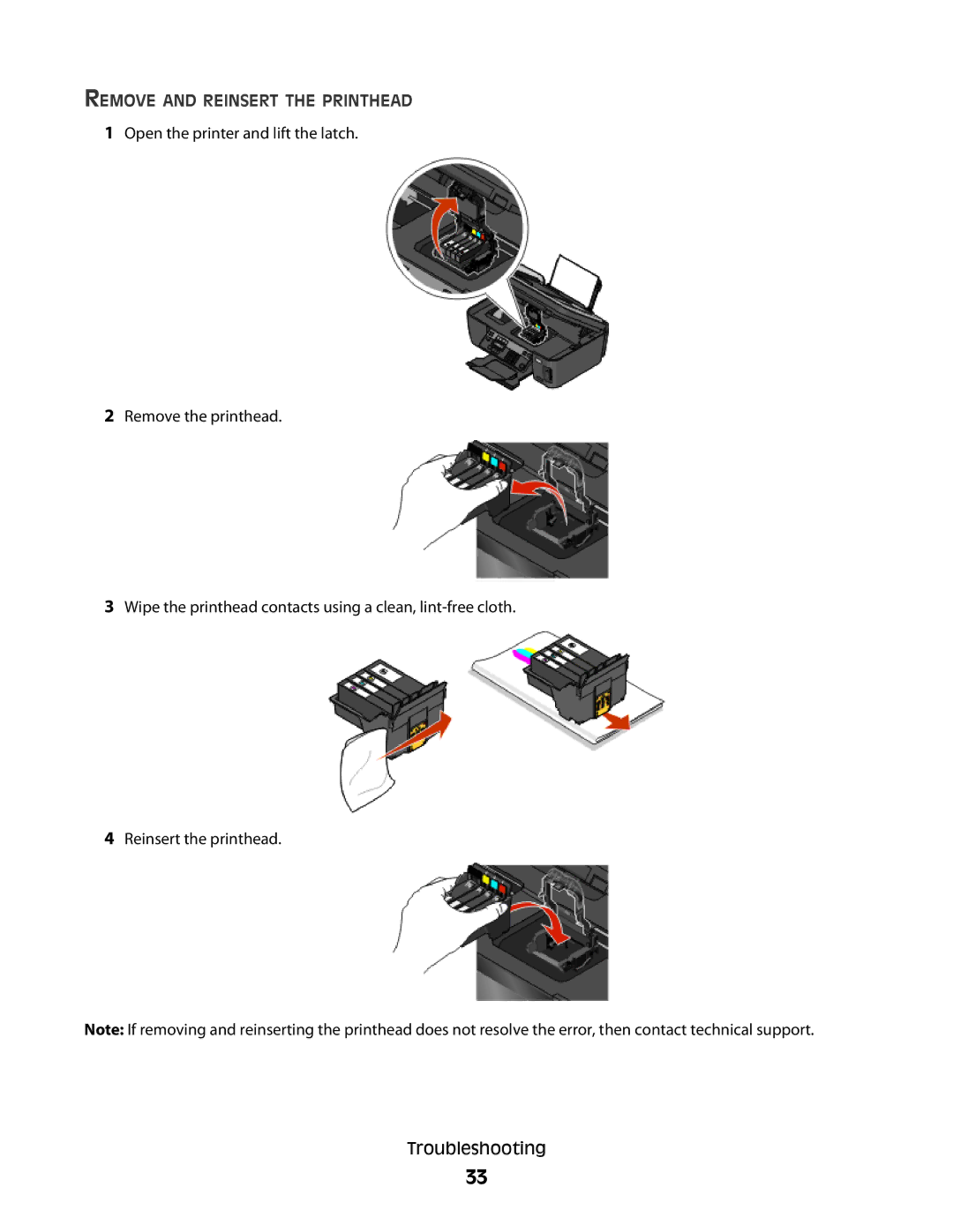 Lexmark Pro208, Pro205, Pro207 manual Remove and Reinsert the Printhead 