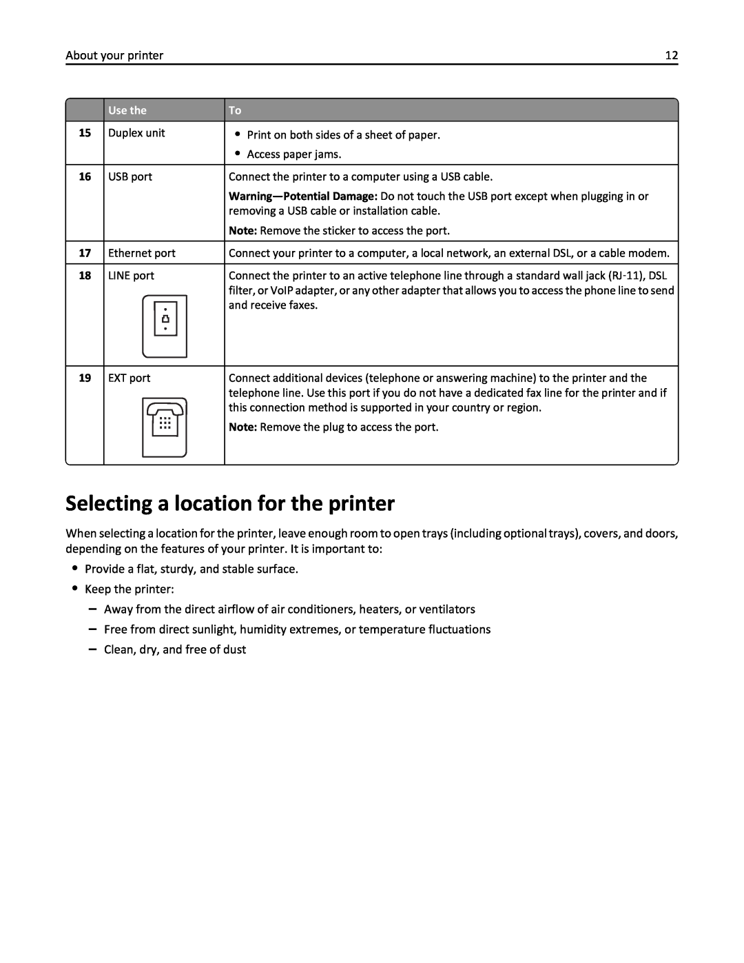 Lexmark PRO4000C, 90P3000 manual Selecting a location for the printer, About your printer 