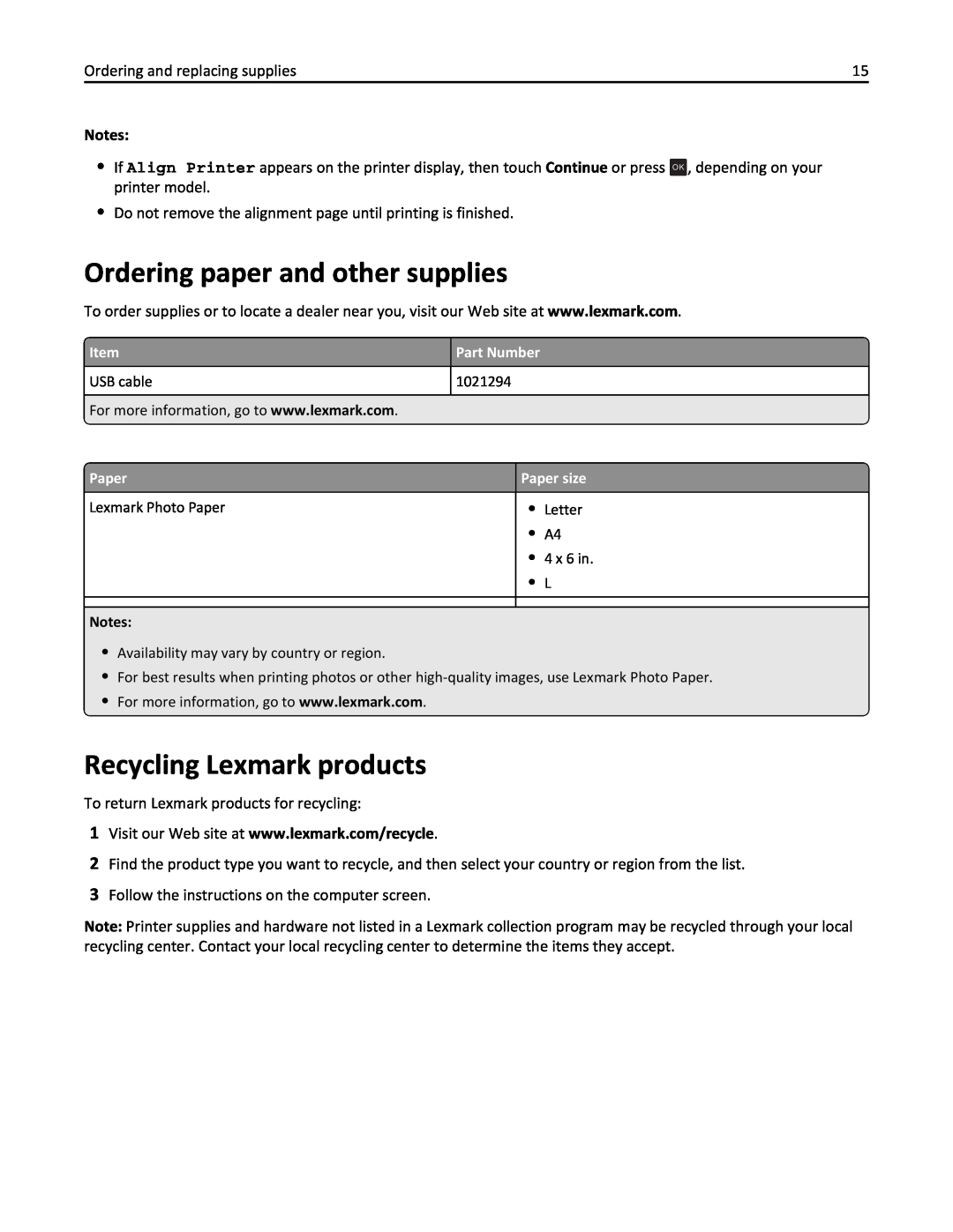 Lexmark PRO4000C, 90P3000 manual Ordering paper and other supplies, Recycling Lexmark products, Part Number, Paper size 