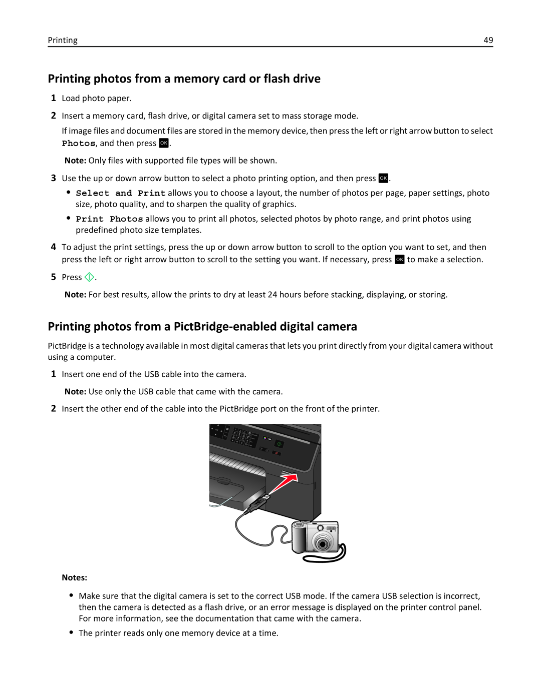 Lexmark PRO4000C, 90P3000 manual Printing photos from a memory card or flash drive 
