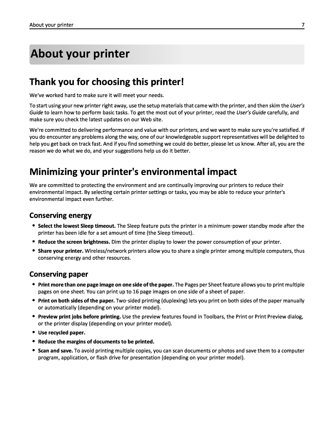 Lexmark PRO4000 About yourprinter, Thank you for choosing this printer, Minimizing your printers environmental impact 