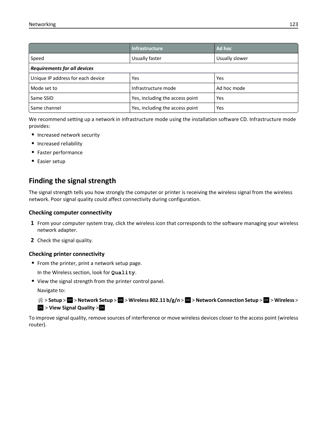 Lexmark PRO4000C, 90P3000 manual Finding the signal strength, Checking computer connectivity, Checking printer connectivity 