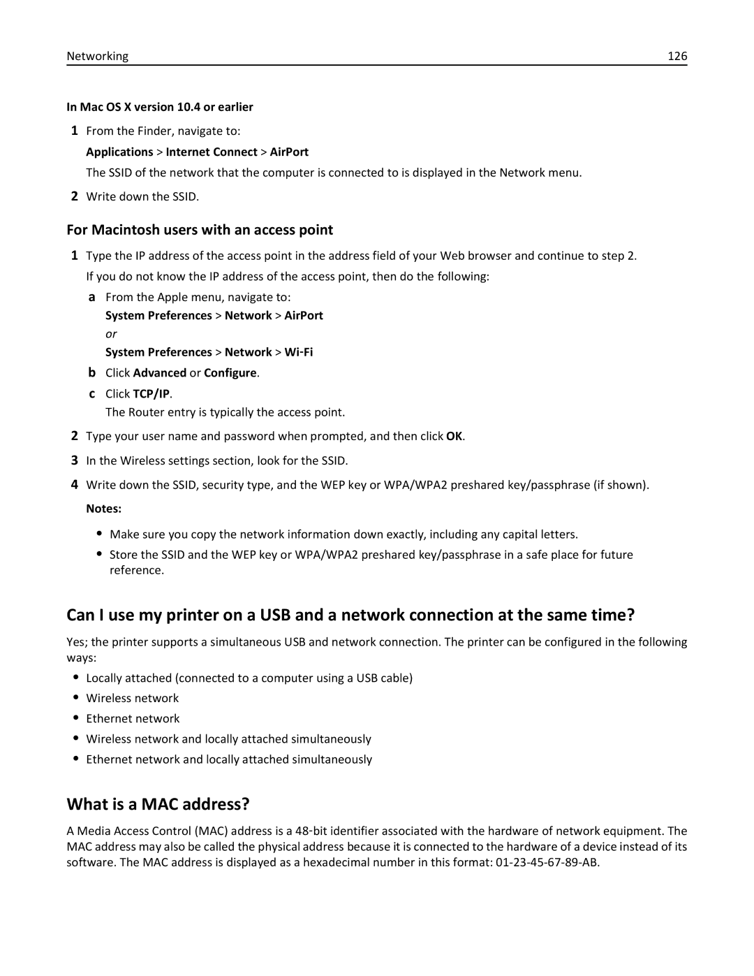 Lexmark PRO4000C, 90P3000 manual What is a MAC address?, For Macintosh users with an access point 