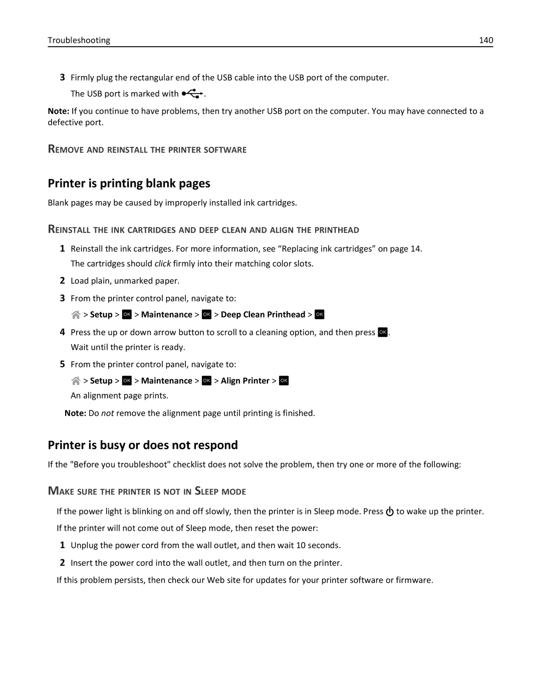 Lexmark 90P3000, PRO4000C manual Printer is printing blank pages, Printer is busy or does not respond 