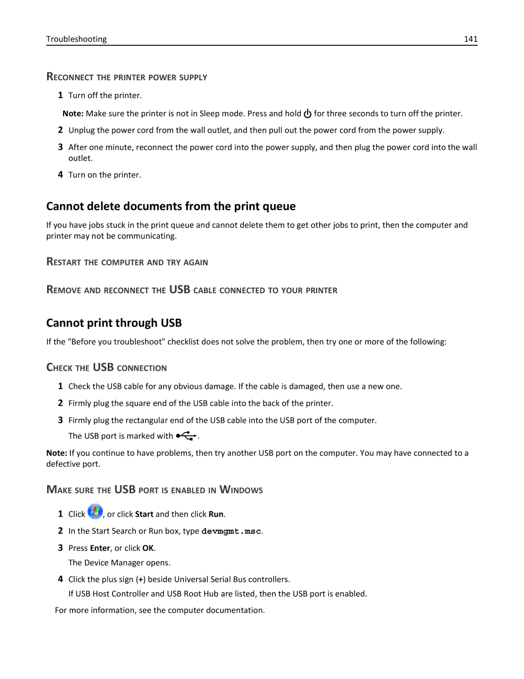 Lexmark PRO4000C, 90P3000 manual Cannot delete documents from the print queue, Cannot print through USB 