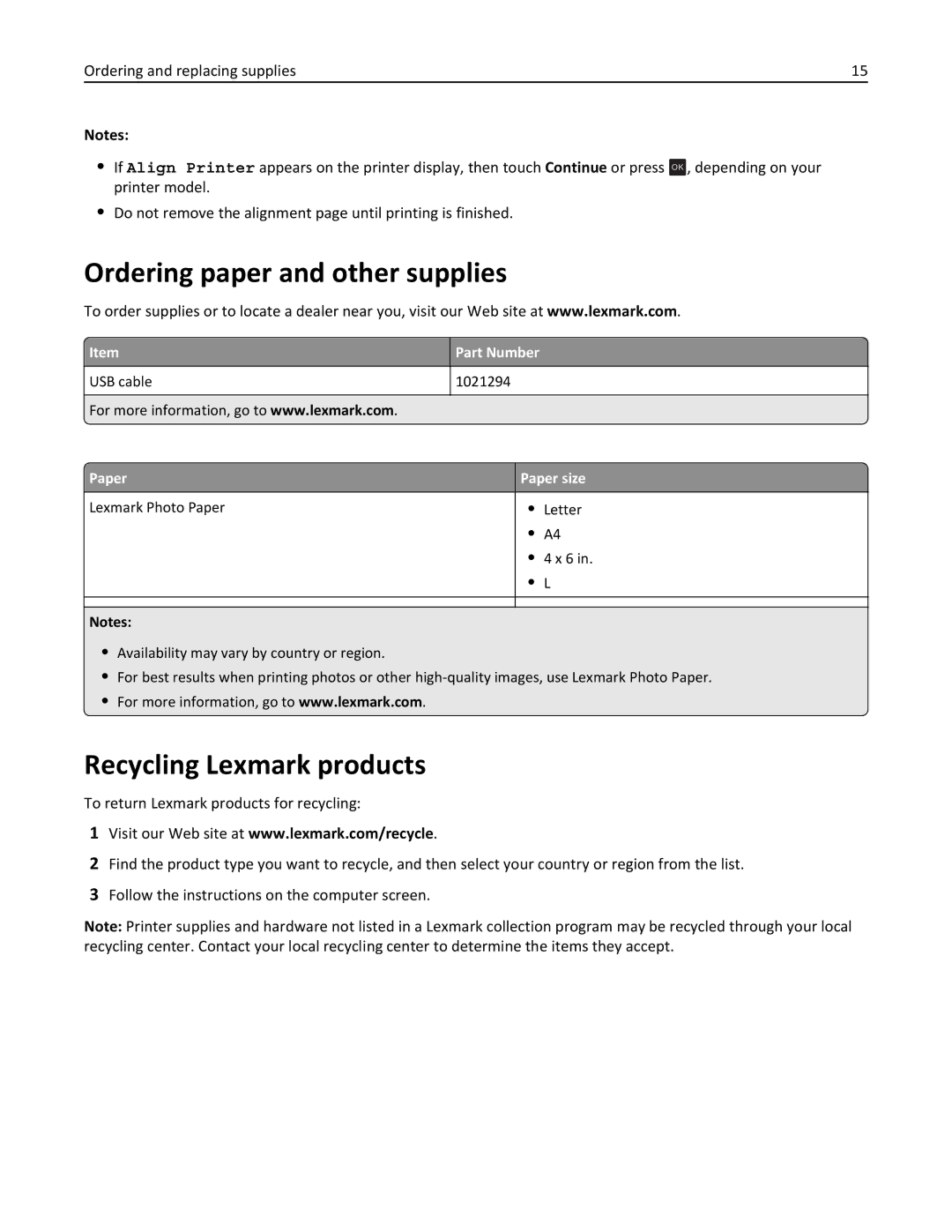 Lexmark PRO4000C, 90P3000 manual Ordering paper and other supplies, Recycling Lexmark products, Part Number, Paper size 