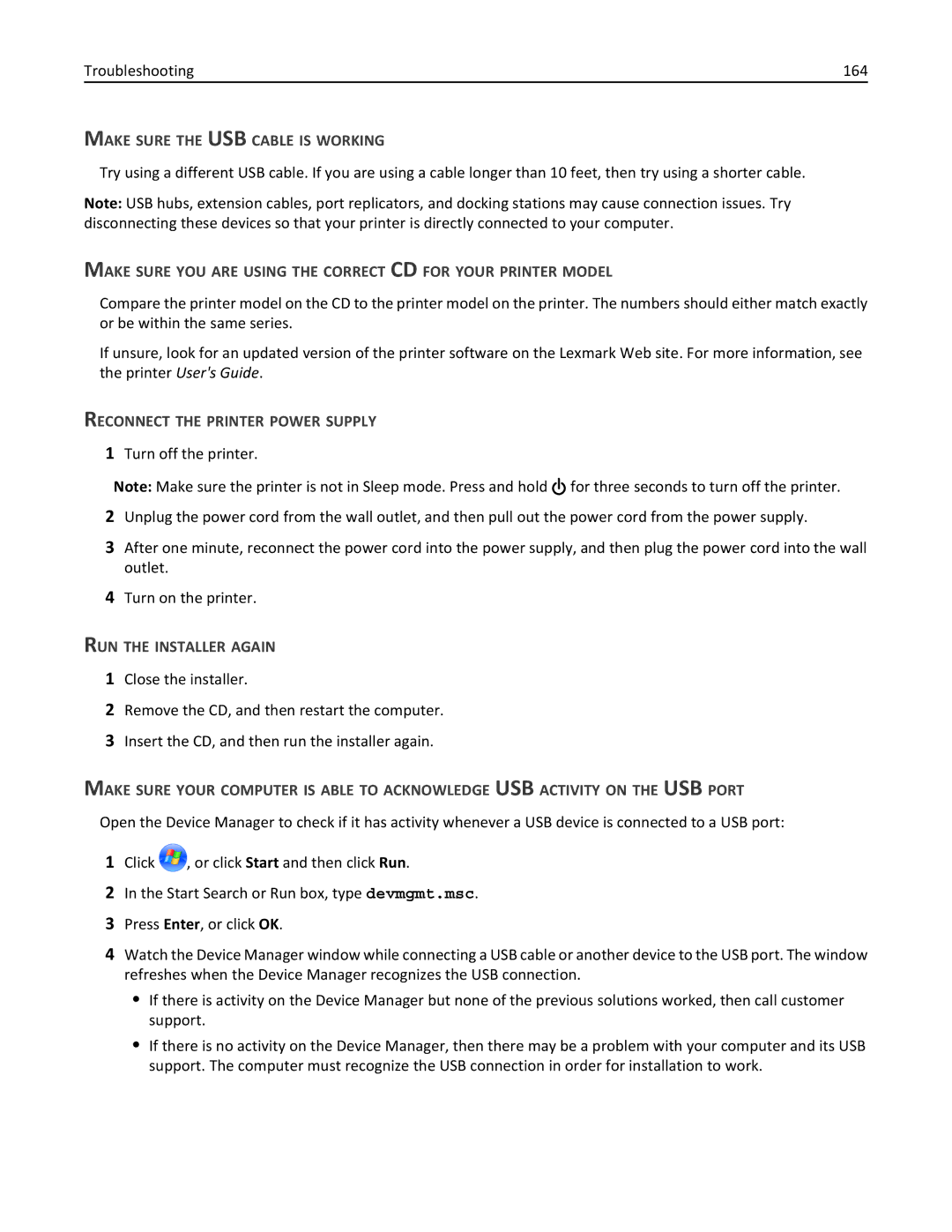 Lexmark 90P3000, PRO4000C manual Make Sure the USB Cable is Working, RUN the Installer Again 