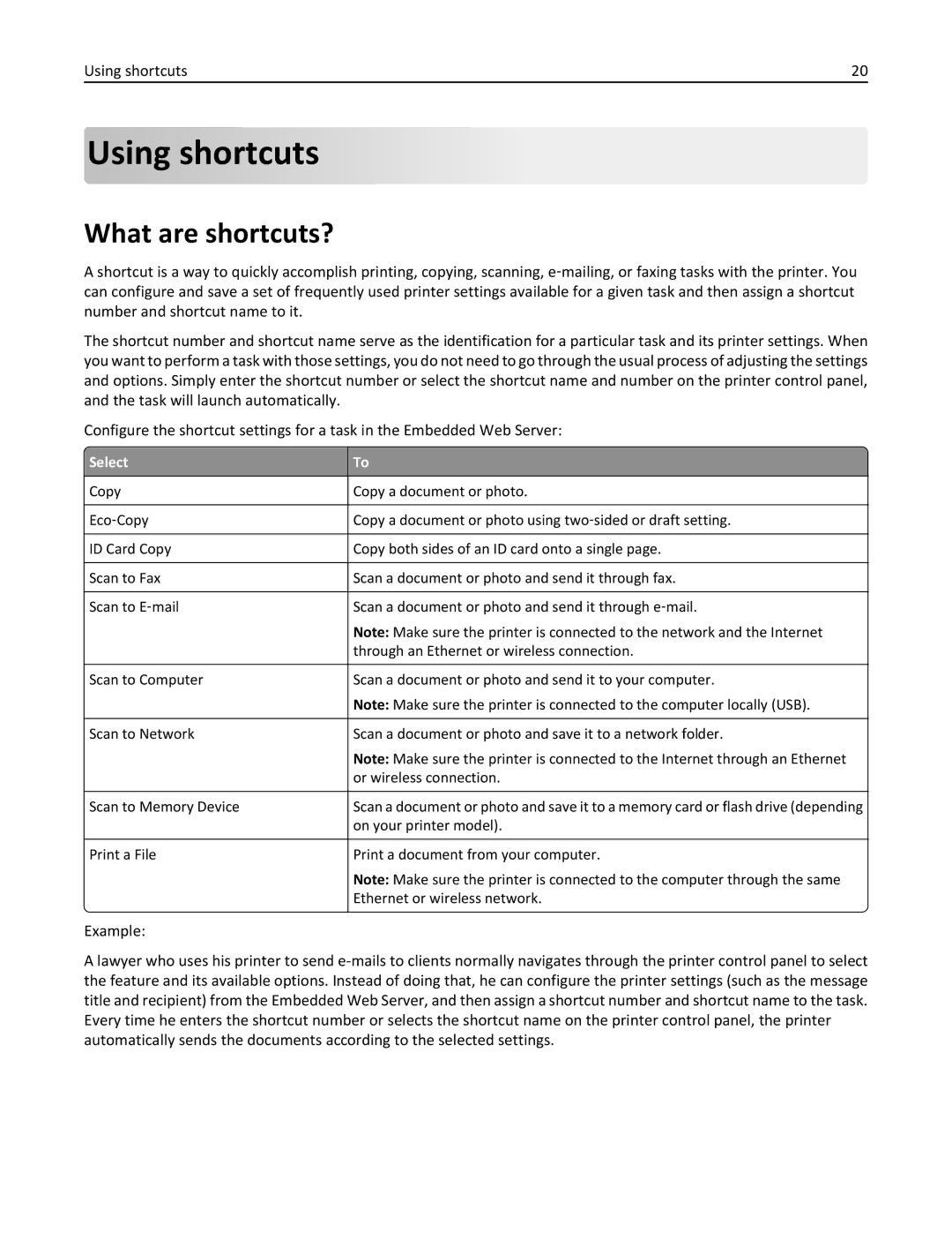 Lexmark 90P3000, PRO4000C manual Using shortcuts, What are shortcuts?, Select 