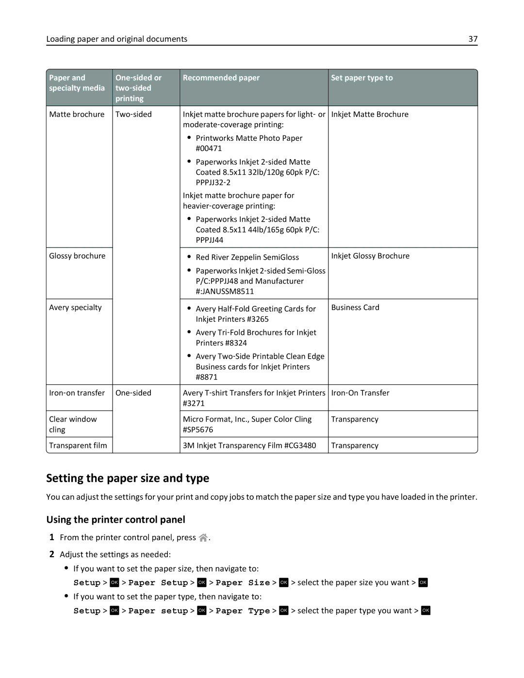 Lexmark PRO4000C, 90P3000 manual Setting the paper size and type, Using the printer control panel 