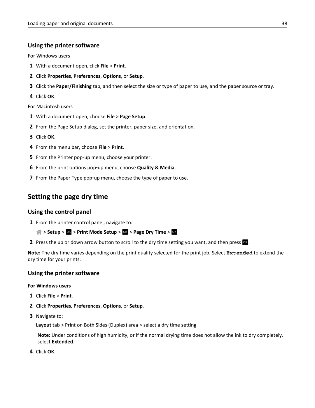 Lexmark 90P3000, PRO4000C manual Setting the page dry time, Using the printer software, Using the control panel 