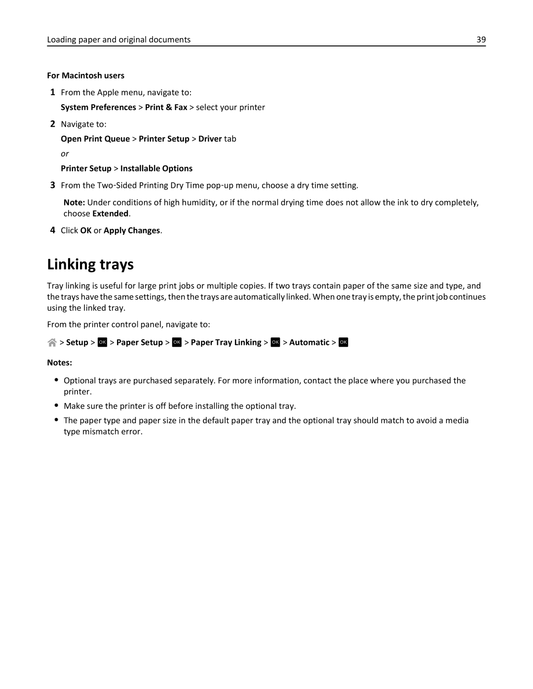 Lexmark PRO4000C, 90P3000 manual Linking trays, For Macintosh users, System Preferences Print & Fax select your printer 