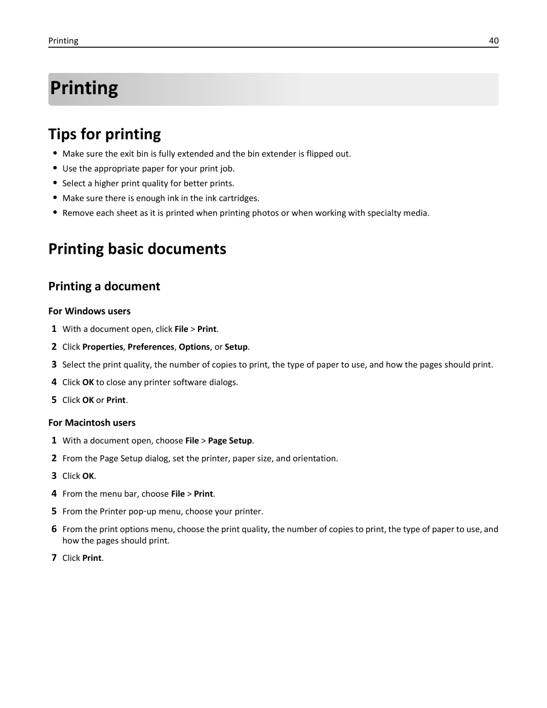 Lexmark PRO4000C, 90P3000 manual Tips for printing, Printing basic documents, Printing a document 