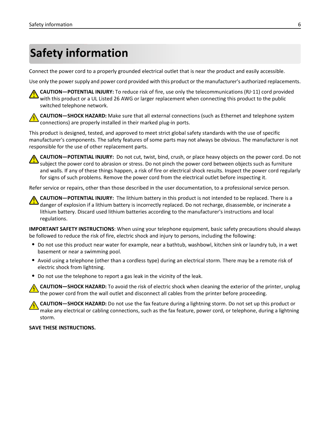 Lexmark PRO4000C, 90P3000 manual Safety information 