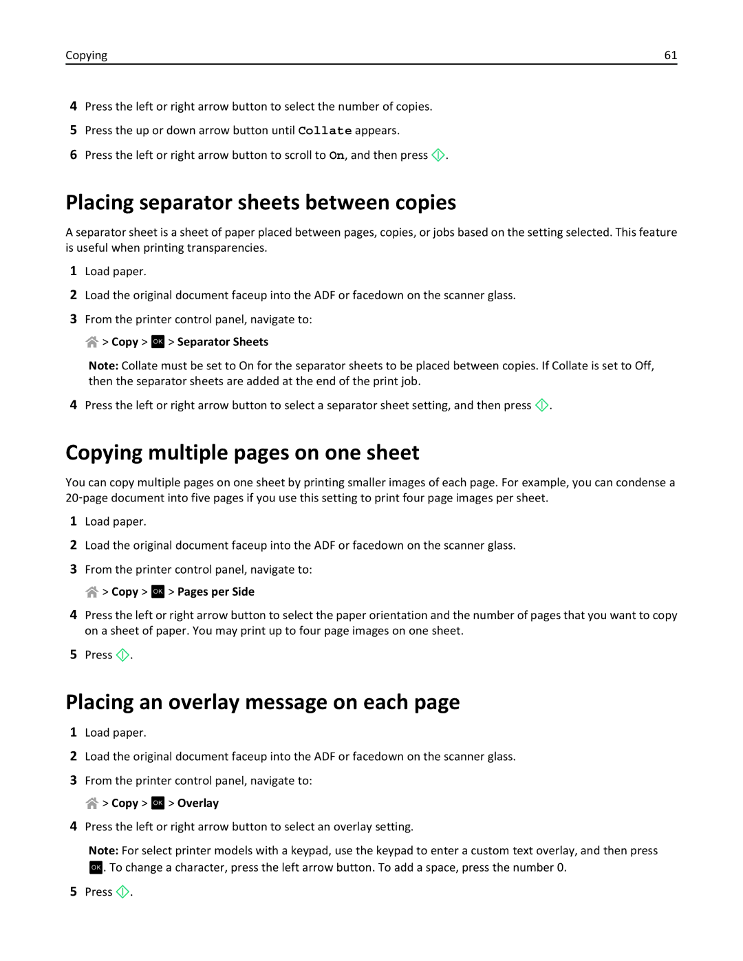 Lexmark PRO4000C, 90P3000 manual Placing separator sheets between copies, Copying multiple pages on one sheet 