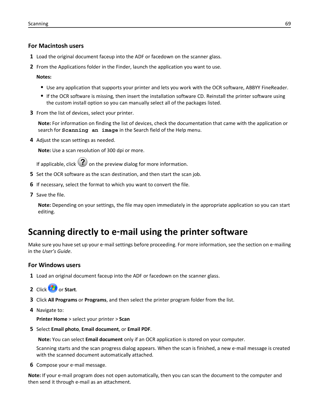 Lexmark PRO4000C, 90P3000 manual Scanning directly to e‑mail using the printer software 