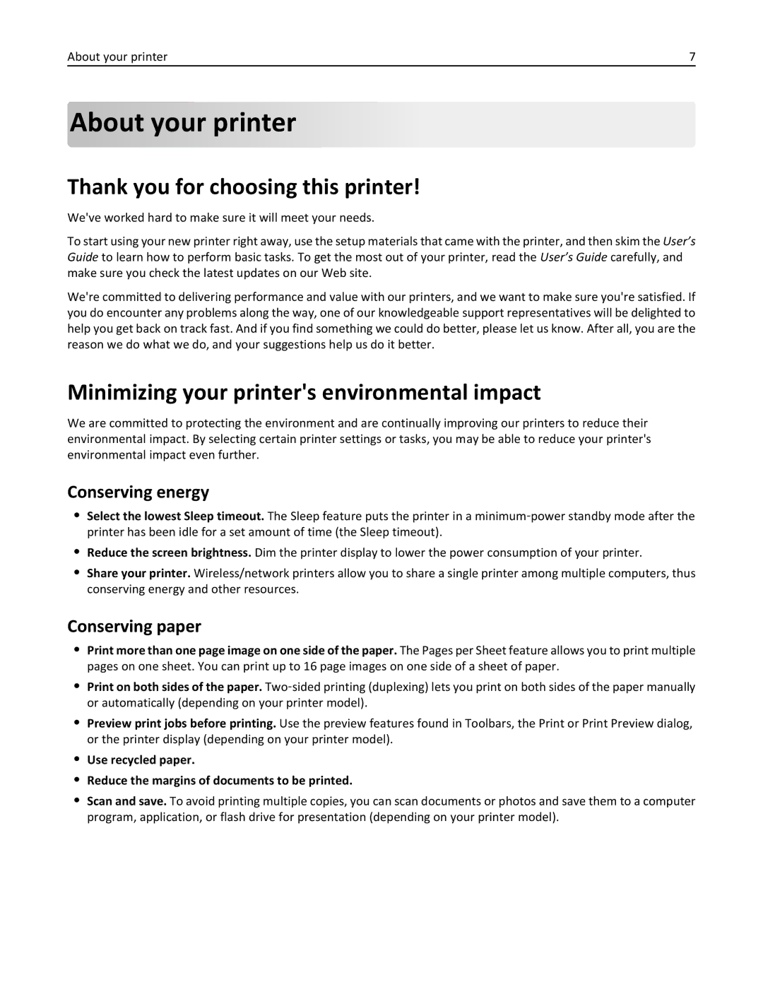 Lexmark PRO4000 About your printer, Thank you for choosing this printer, Minimizing your printers environmental impact 