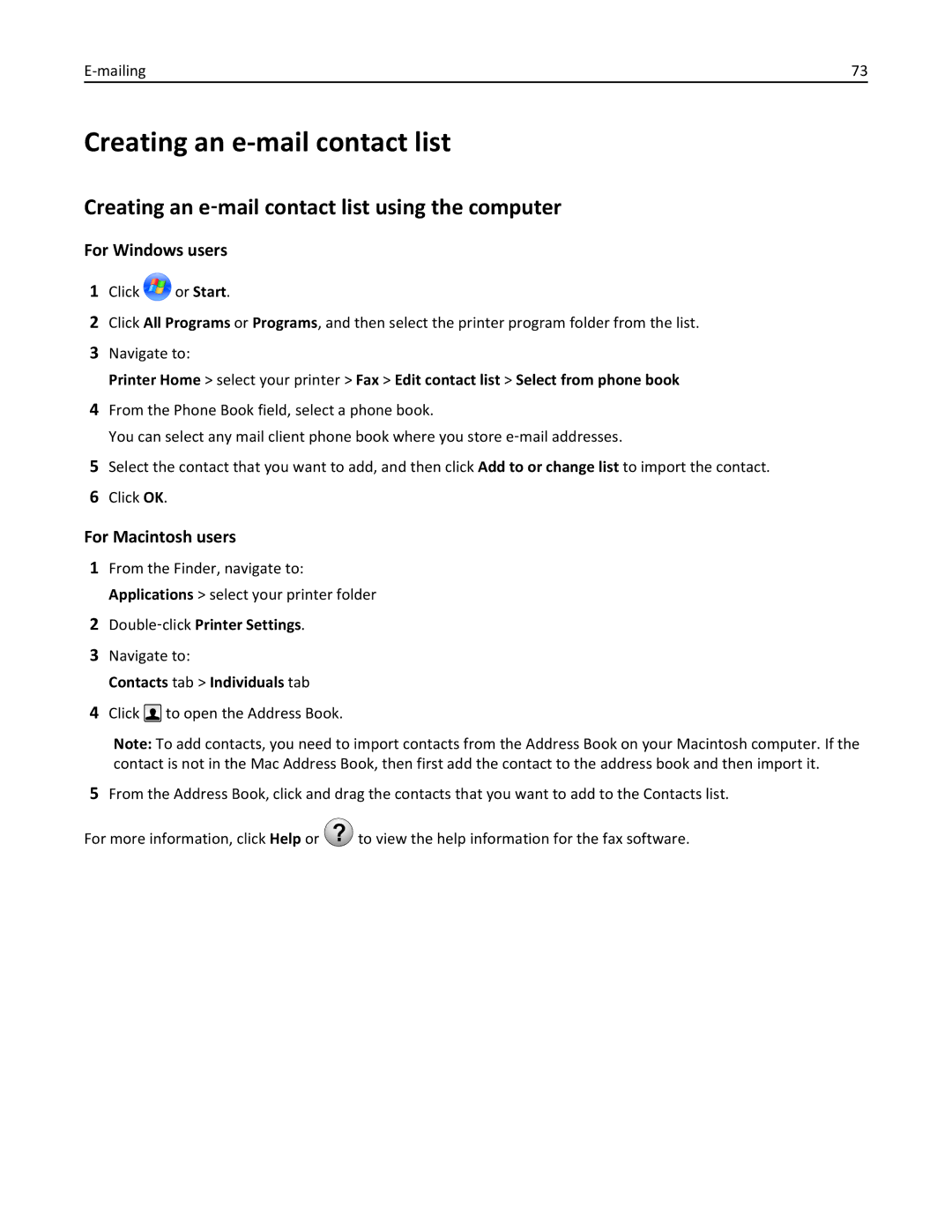 Lexmark PRO4000C, 90P3000 manual Creating an e-mail contact list, Creating an e‑mail contact list using the computer 