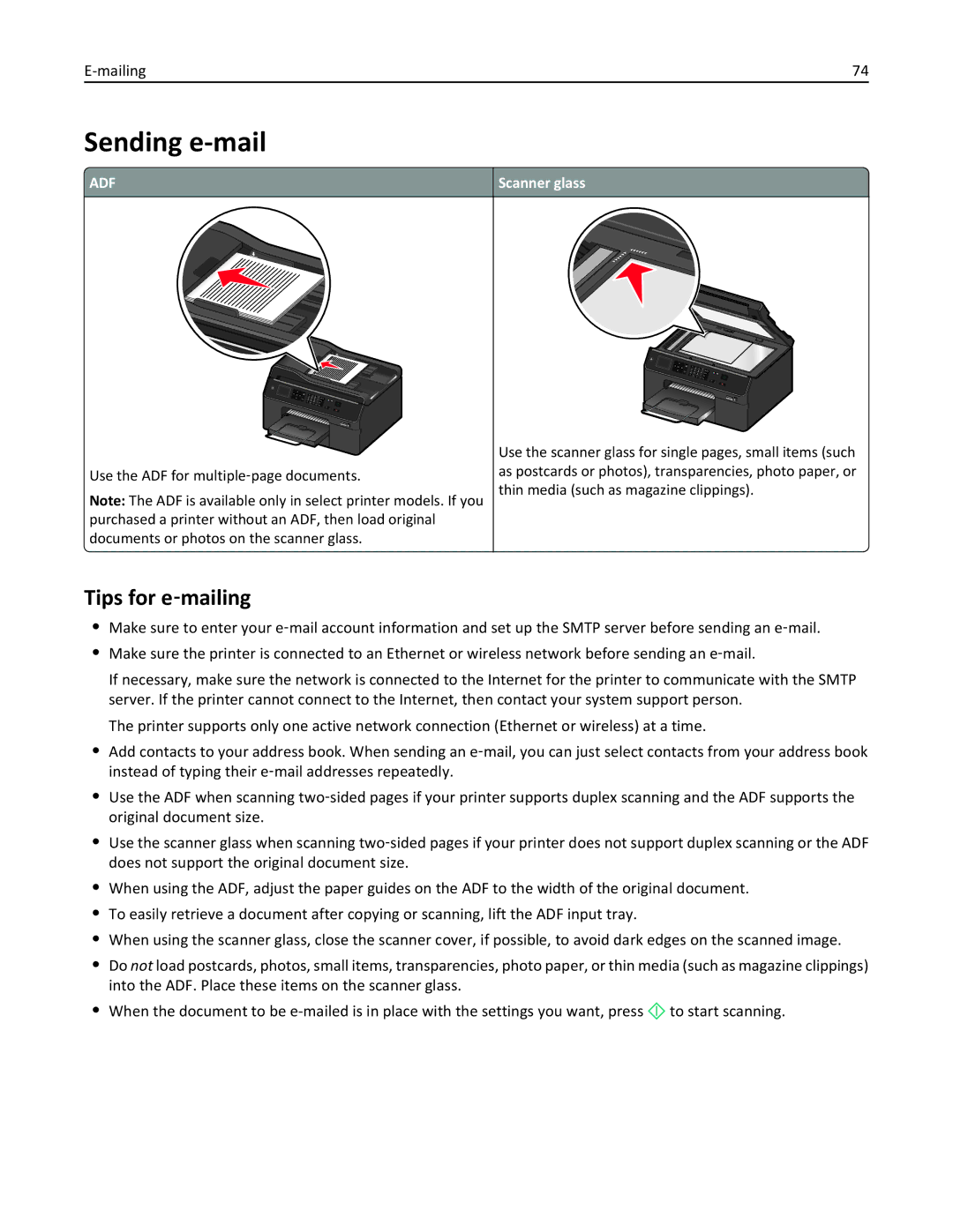 Lexmark 90P3000, PRO4000C manual Sending e-mail, Tips for e‑mailing 