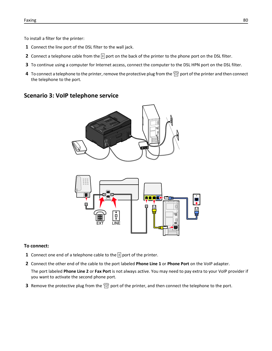 Lexmark 90P3000, PRO4000C manual Scenario 3 VoIP telephone service, To connect 