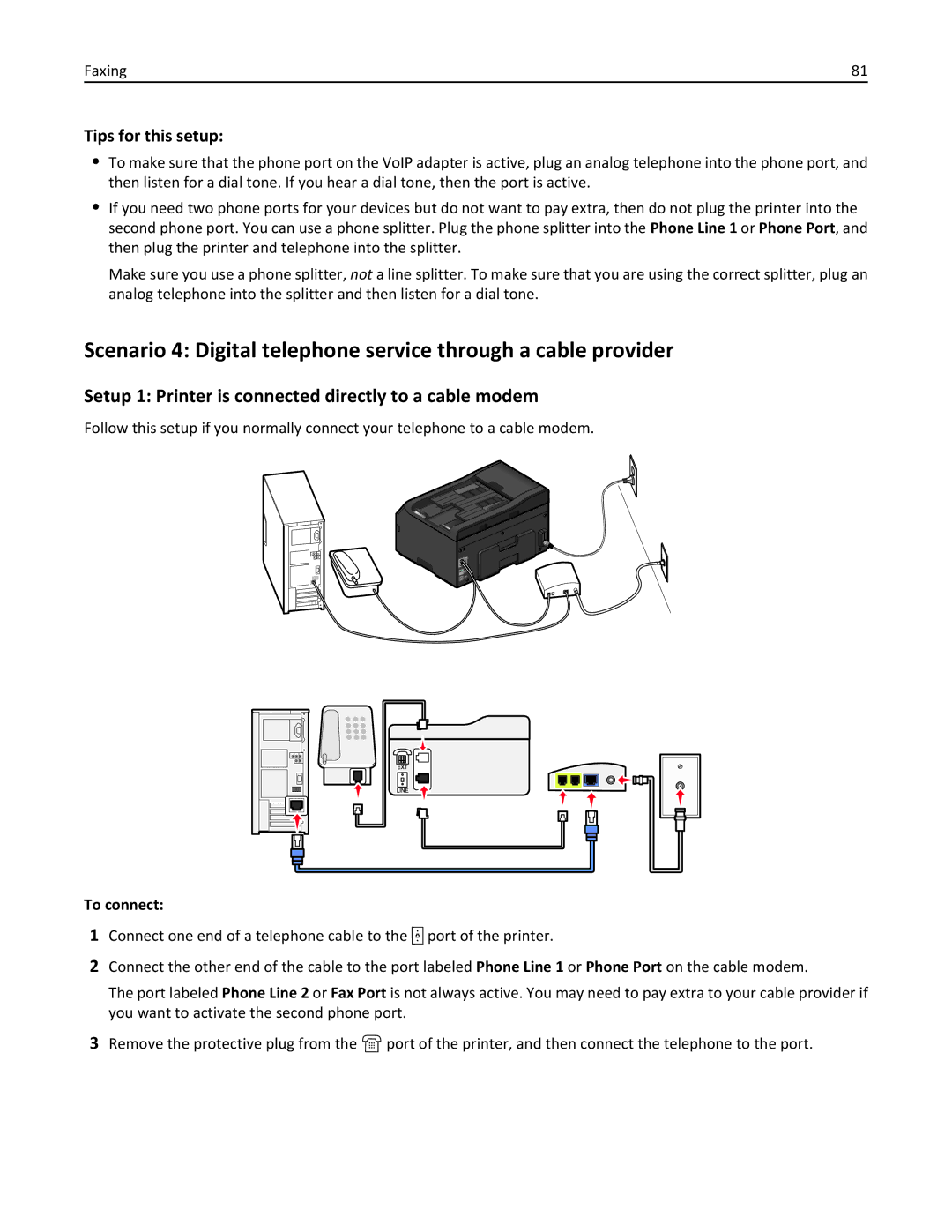 Lexmark PRO4000C, 90P3000 manual Setup 1 Printer is connected directly to a cable modem, Tips for this setup 