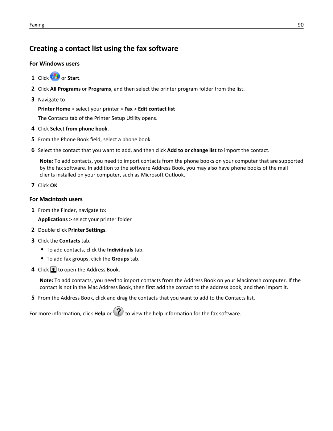 Lexmark PRO4000C, 90P3000 manual Creating a contact list using the fax software, For Windows users 