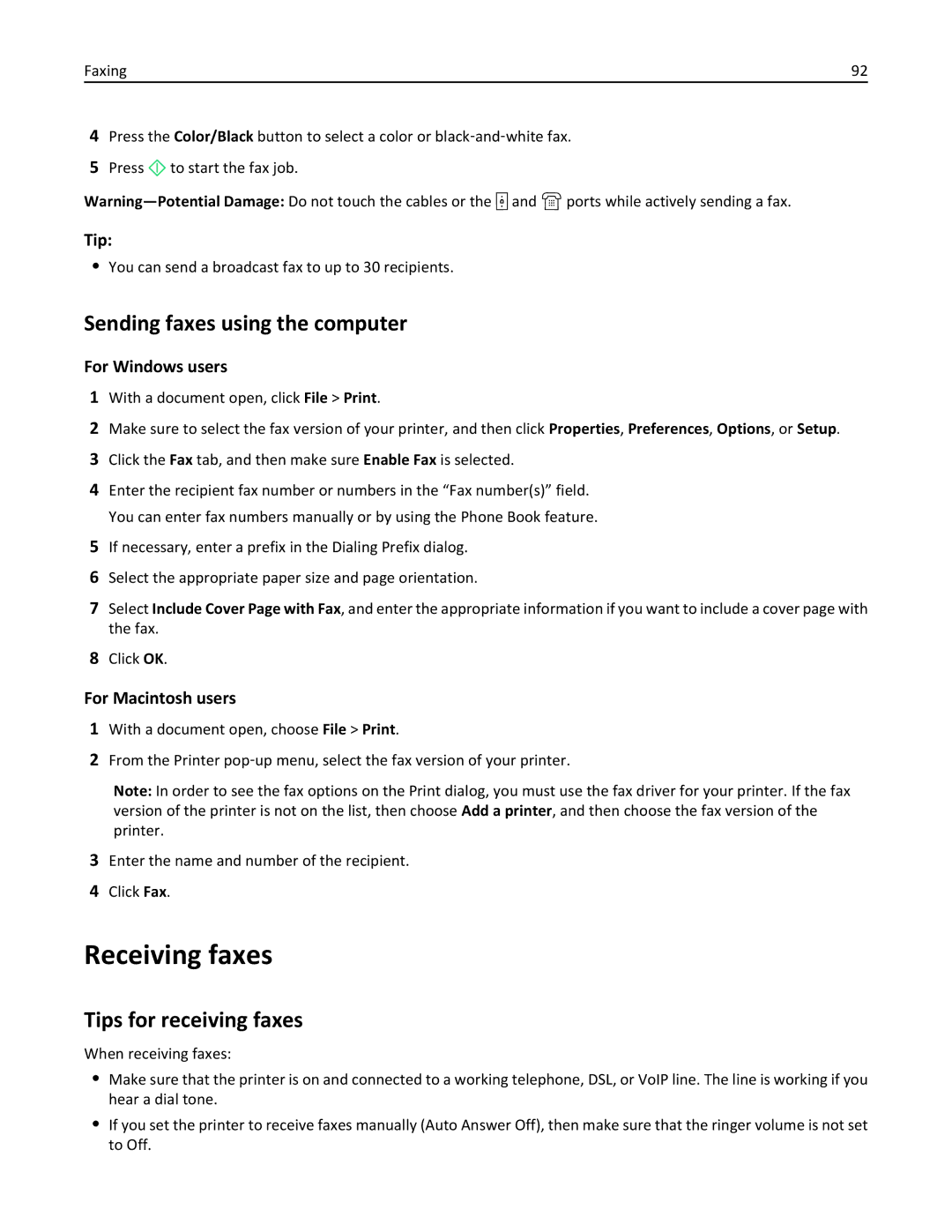 Lexmark 90P3000, PRO4000C manual Receiving faxes, Tips for receiving faxes 