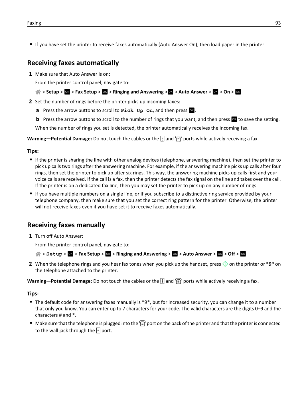 Lexmark PRO4000C, 90P3000 Receiving faxes automatically, Receiving faxes manually, Tips 