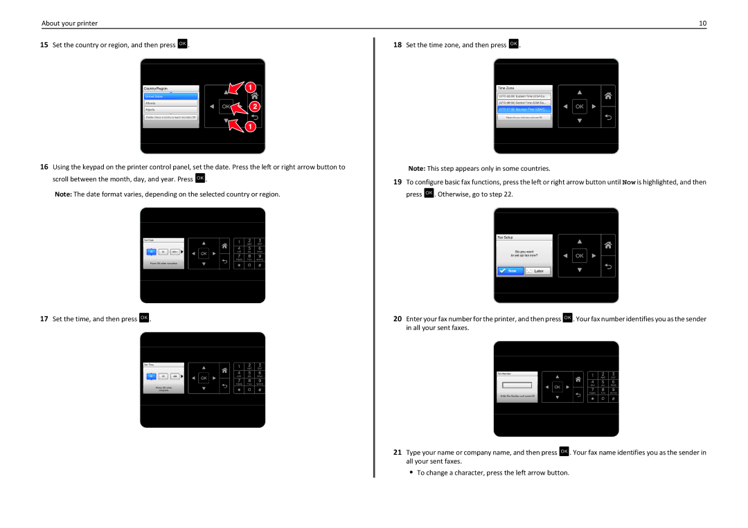 Lexmark PRO4000C manual Set the time, and then press OK, Set the time zone, and then press OK 