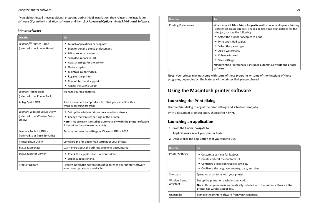 Lexmark PRO4000C manual Using the Macintosh printer software, Launching the Print dialog, Launching an application 