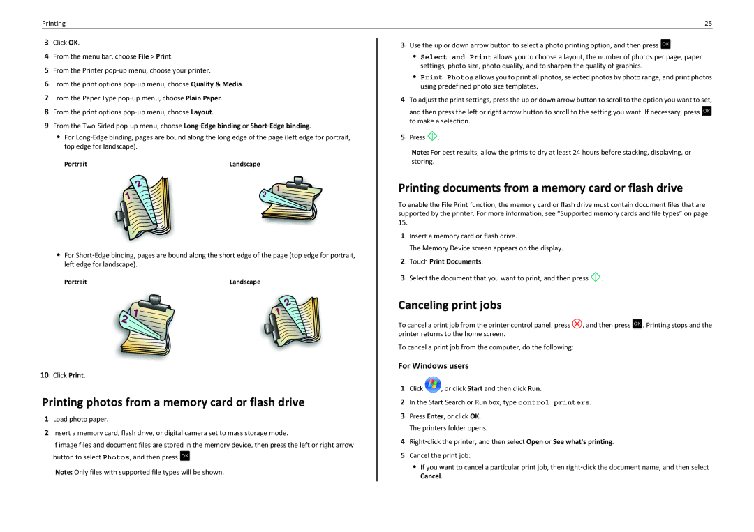 Lexmark PRO4000 Printing photos from a memory card or flash drive, Printing documents from a memory card or flash drive 