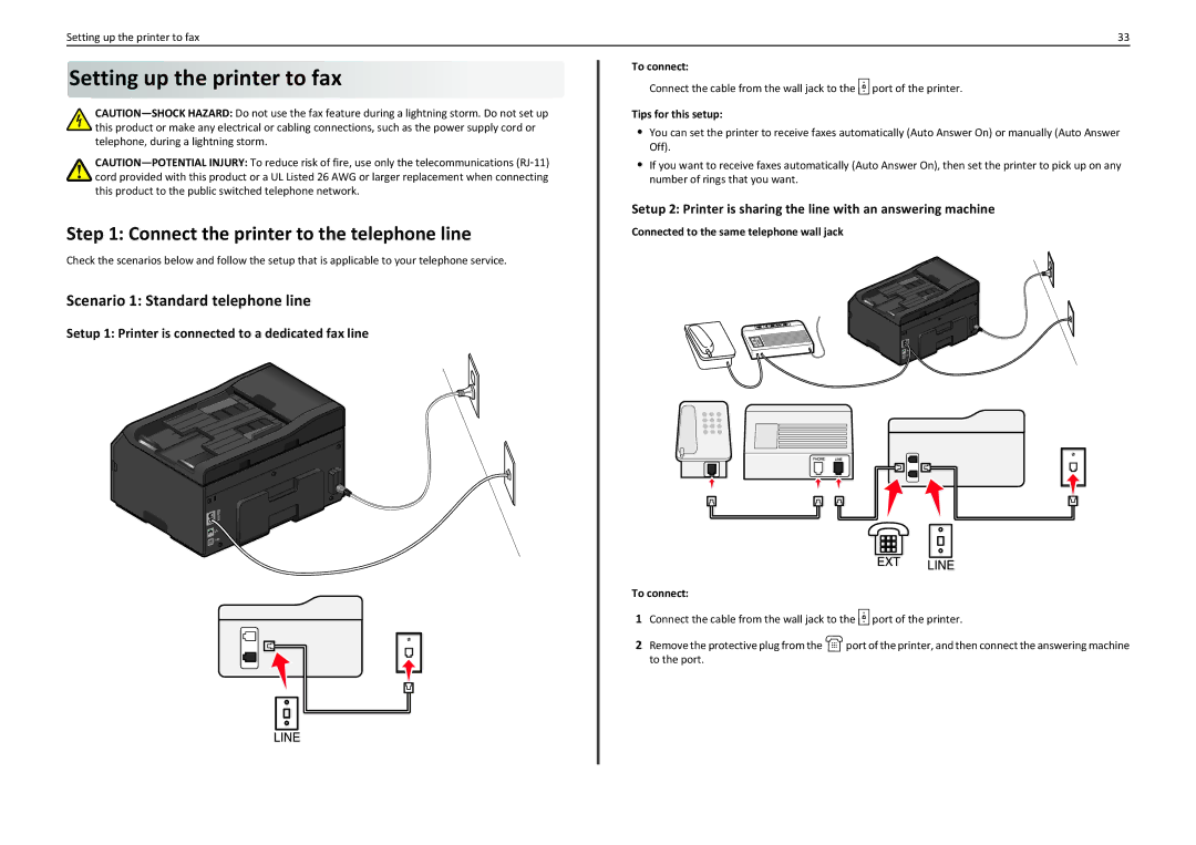 Lexmark PRO4000C manual Setting up the printer to fax, Connect the printer to the telephone line 