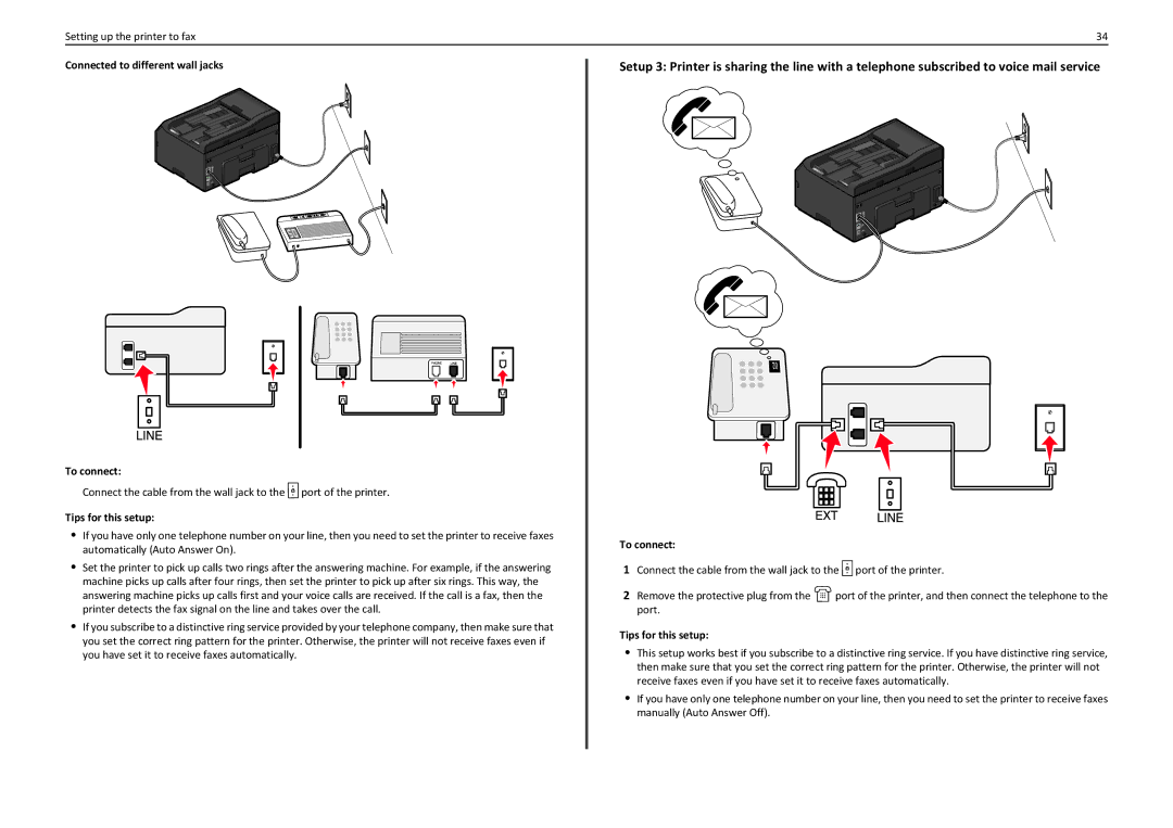 Lexmark PRO4000C manual Connected to different wall jacks To connect 