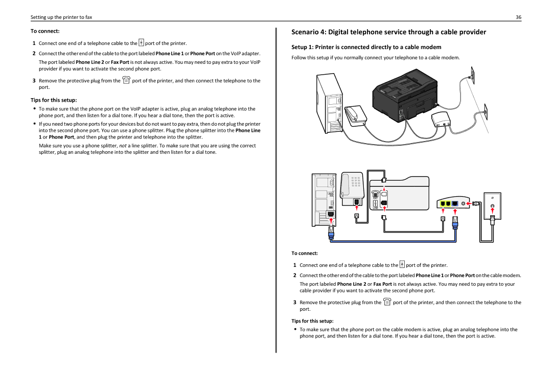 Lexmark PRO4000C manual Setup 1 Printer is connected directly to a cable modem, To connect, Tips for this setup 