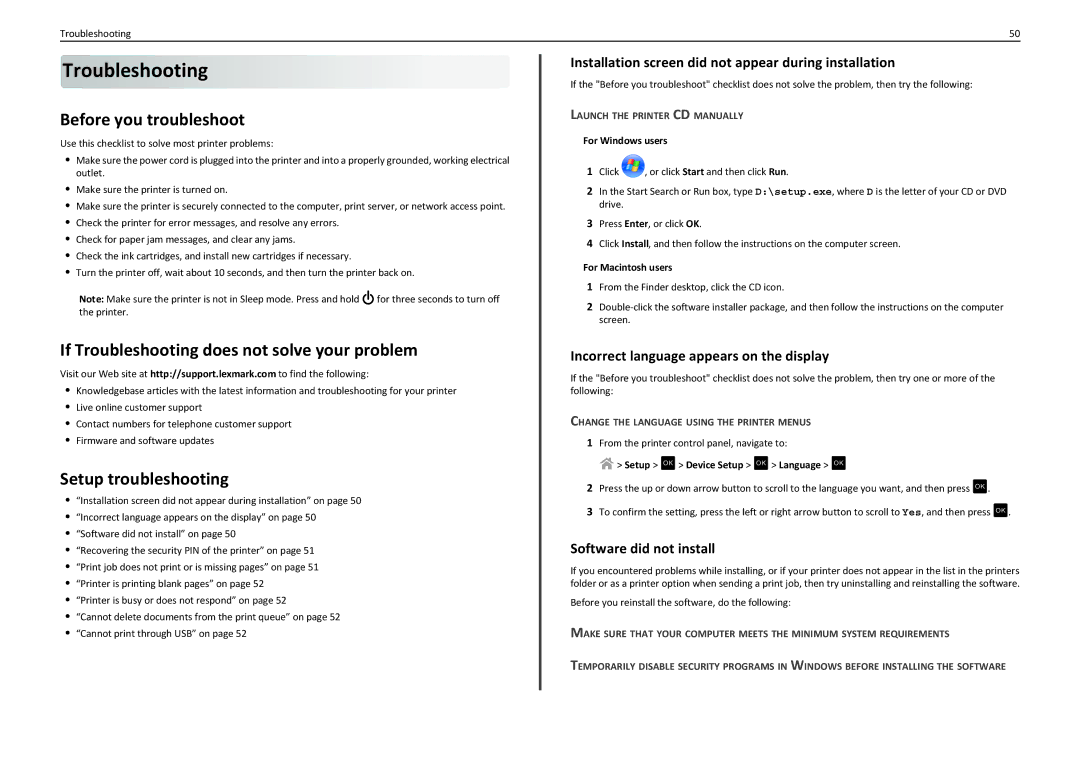 Lexmark PRO4000C manual Before you troubleshoot, If Troubleshooting does not solve your problem, Setup troubleshooting 