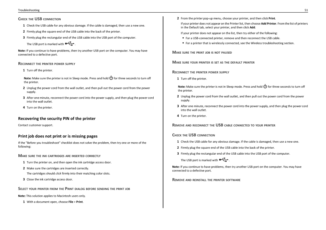 Lexmark PRO4000C manual Recovering the security PIN of the printer, Print job does not print or is missing pages 