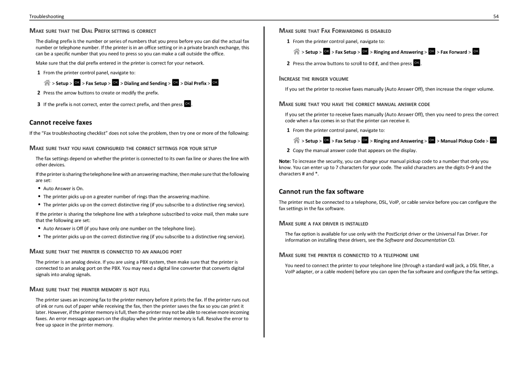 Lexmark PRO4000C manual Cannot receive faxes, Cannot run the fax software 