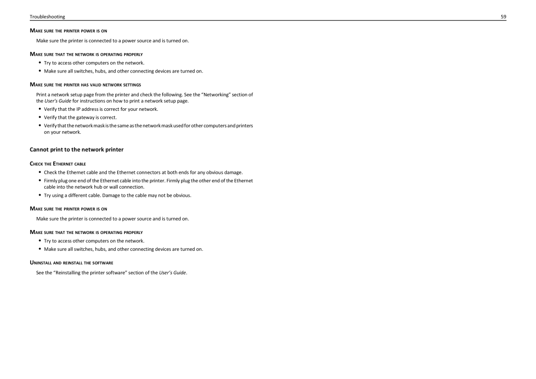 Lexmark PRO4000C manual Cannot print to the network printer, Troubleshooting 