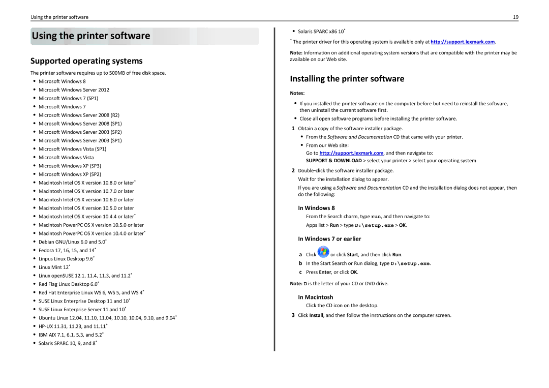 Lexmark PRO4000C manual Using the printer software, Supported operating systems, Installing the printer software 