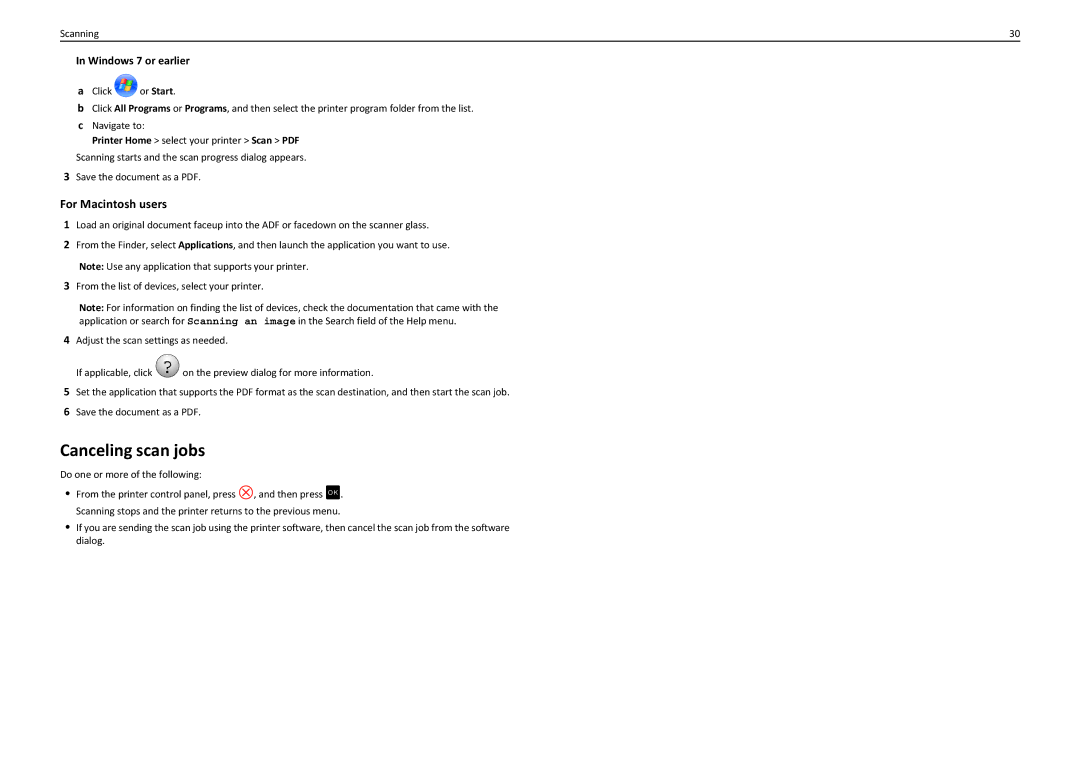 Lexmark PRO4000C manual Canceling scan jobs, Do one or more of the following 