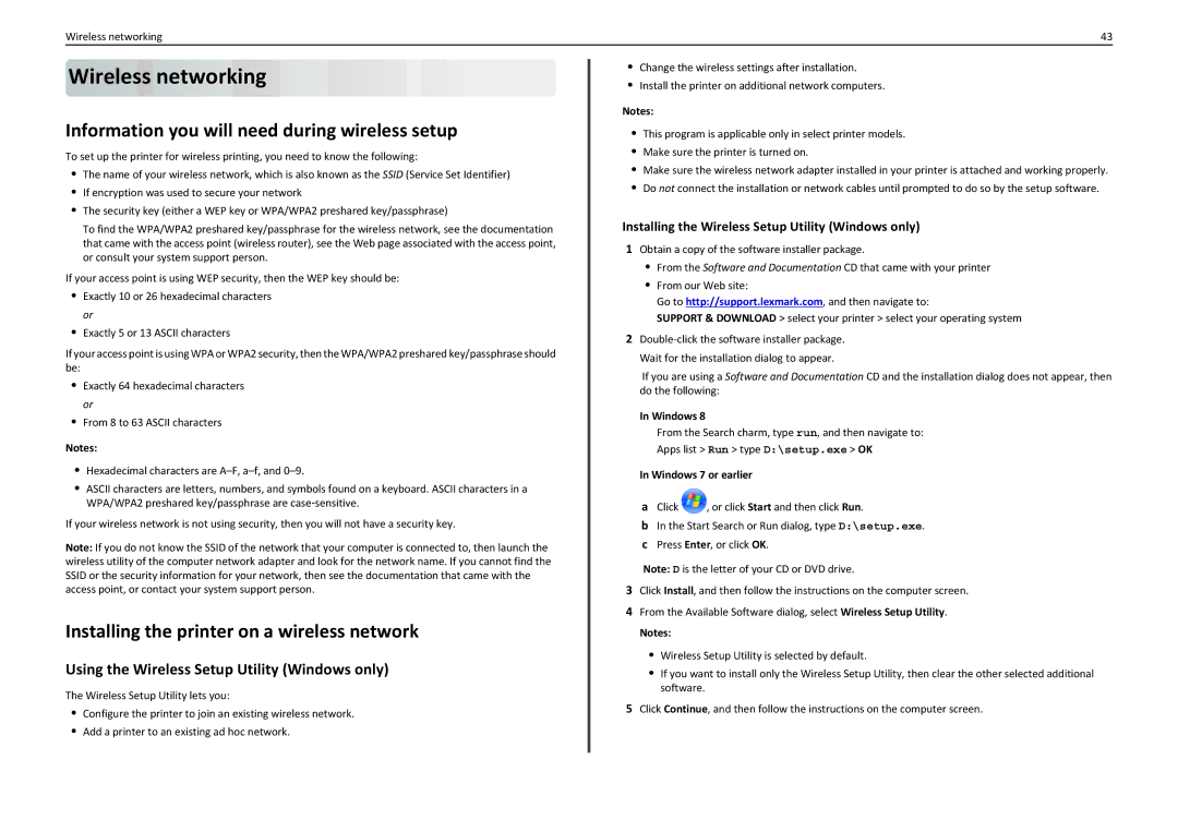 Lexmark PRO4000C manual Wireless networking, Information you will need during wireless setup 